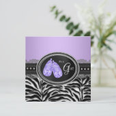 Elegante lavendel paarse zebra babyshower kaart (Staand voorkant)