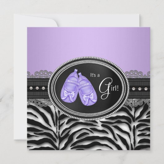 Elegante lavendel paarse zebra babyshower kaart (Voorkant)