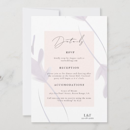 Elegante lavendel & perzik alles in één bruiloft kaart (Achterkant)