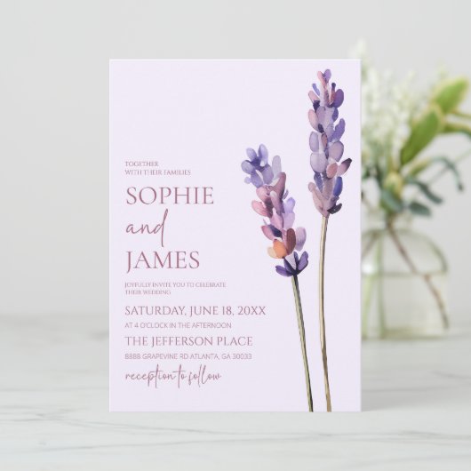 Elegante Lavendel Plant tak bloemenbruiloft Kaart (Staand voorkant)