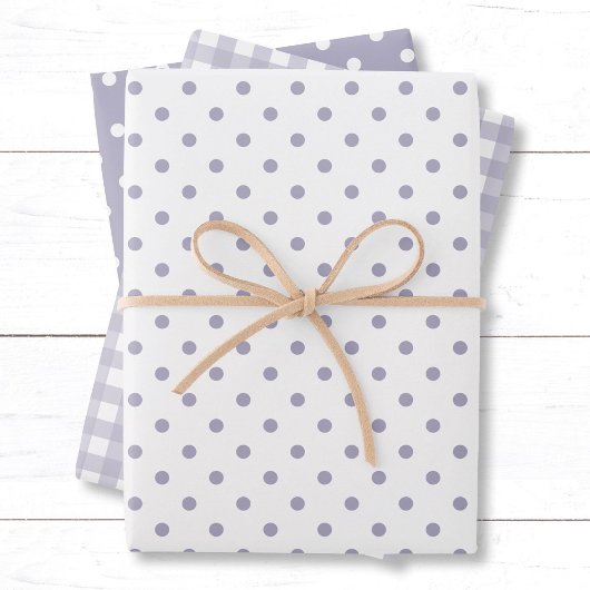 Elegante Lavendel Polka Dots Gingham Patroon Mix Inpakpapier Vel