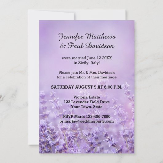 Elegante Lavendel Post Bruiloft Party Uitnodiging (Voorkant)