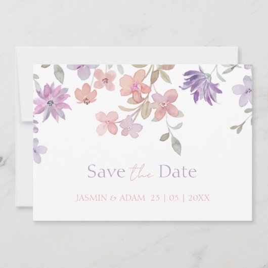 Elegante lavendel roze grillige Wildflower bruilof Save The Date (Voorkant)