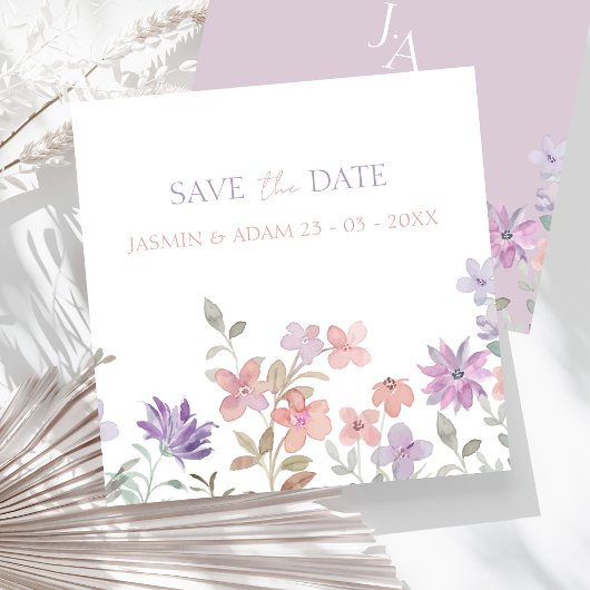 Elegante Lavendel Roze Whimsical Wilde Bloemen Bru Save The Date
