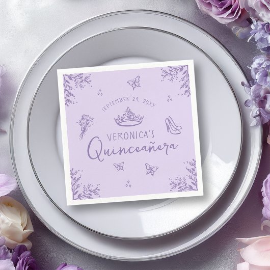 Elegante Lavendel Scribble Quinceanera Servet
