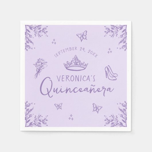 Elegante Lavendel Scribble Quinceanera Servet (Voorkant)