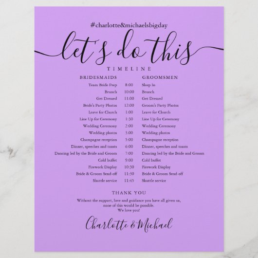 Elegante Lavendel Sering Wedding Planning Tijdslij (Voorkant)