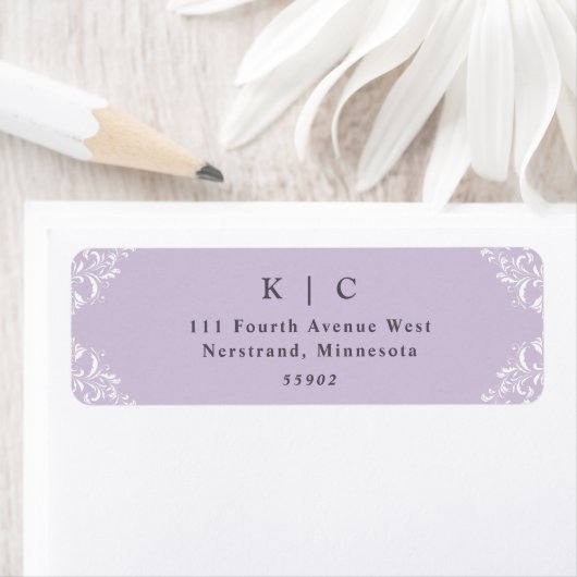 Elegante Lavendel Sering Wedding Retouradres Etiket (Insitu)