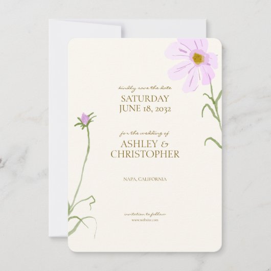 Elegante Lavendel Spring Wildflower bruiloft Save The Date (Voorkant)