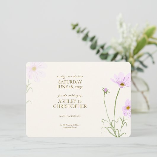 Elegante Lavendel Spring Wildflower bruiloft Save The Date (Staand voorkant)