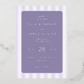 Elegante lavendel strepen folie uitnodiging (Voorkant)