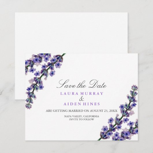 Elegante Lavendel Trouw Save The Date (Voorkant / Achterkant)