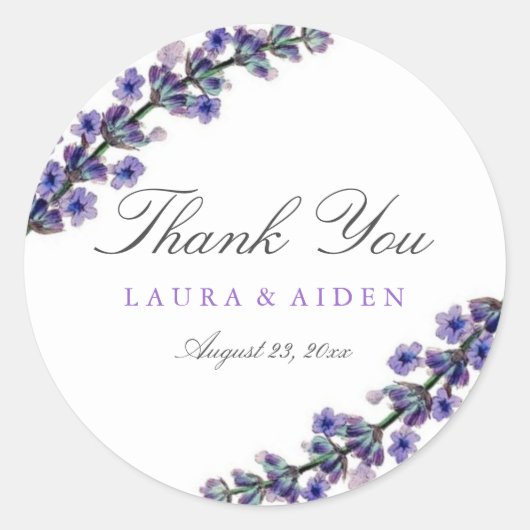 Elegante Lavendel Trouwstickers Ronde Sticker (Voorkant)