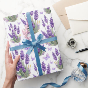 Elegante Lavendel Vlinder Paarse Bloemen Cadeaupapier