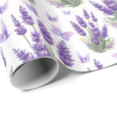 Elegante Lavendel Vlinder Paarse Bloemen Cadeaupapier (Rol Hoek)