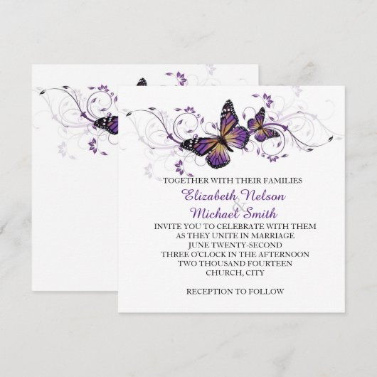 Elegante lavendel vlinder wervelt bruiloft uitnodi kaart (Voorkant / Achterkant)