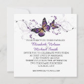 Elegante lavendel vlinder wervelt bruiloft uitnodi kaart (Voorkant)