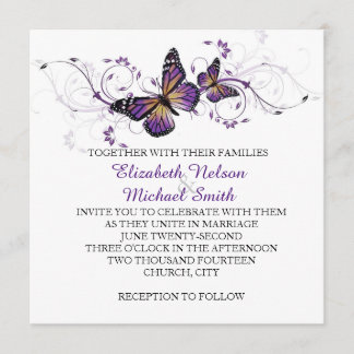 Elegante lavendel vlinder wervelt bruiloft uitnodi kaart