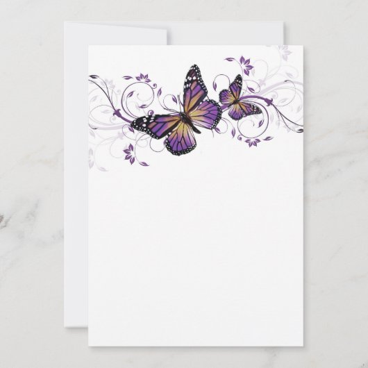 Elegante lavendel vlinder wervelt bruiloft uitnodi kaart (Achterkant)
