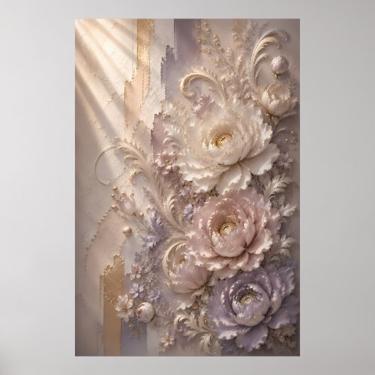 Elegante Lavendel Vorst Bloem | Luxe Gepreste Bloe Poster (Voorkant)