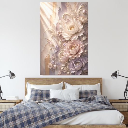 Elegante Lavendel Vorstbloem | Luxe Gepreste Bloem Canvas Afdruk (Insitu (Slaapkamer))