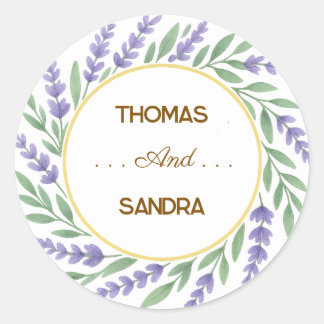 Elegante Lavendel Watercolor Trouwsticker Ronde Sticker