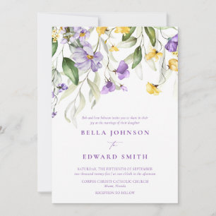 Elegante Lavendel Waterverf Bloemen Bruiloft Kaart