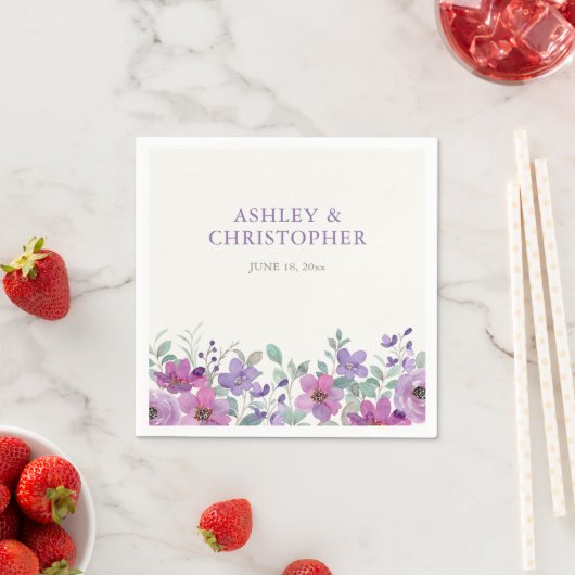 Elegante Lavendel Waterverf Bloemen Bruiloft Servet (Insitu)