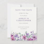 Elegante Lavendel Waterverf Bloemen Foto Bruiloft Save The Date (Voorkant)