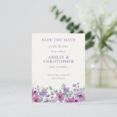 Elegante Lavendel Waterverf Bloemen Foto Bruiloft Save The Date (Staand voorkant)