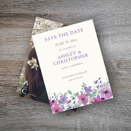 Elegante Lavendel Waterverf Bloemen Foto Bruiloft Save The Date