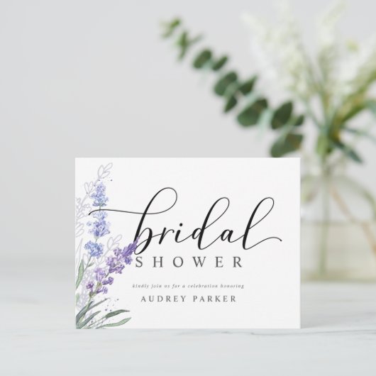 Elegante Lavendel Waterverf Bruiloftsborrel Uitnodiging Briefkaart (Staand voorkant)