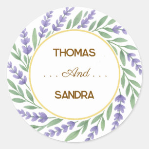 Elegante Lavendel Waterverf Trouwsticker Ronde Sticker