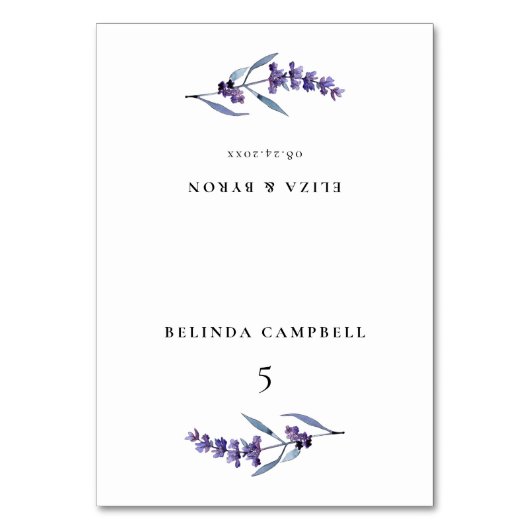 Elegante Lavendel Wedding Guest Place Card Kaart (Voorkant)