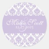 Elegante Lavendel White Damask Wedding Favoriet Ronde Sticker (Voorkant)