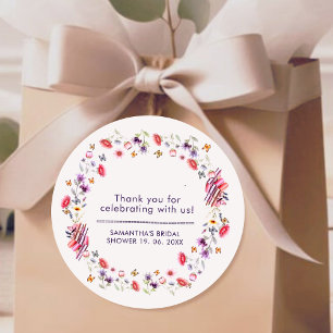 Elegante Lavendel Wilde Bloem Boeken Bruidscadeau Ronde Sticker