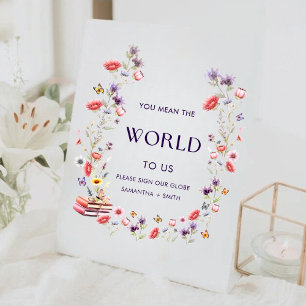 Elegante Lavendel Wilde Bloem Bol Guestbook Reclamebord Met Voetstuk