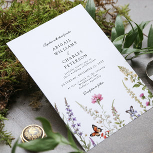 Elegante lavendel & wilde bloemen bloeien kaart