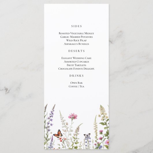 Elegante Lavendel & Wildflower Bloom Menu (Achterkant)