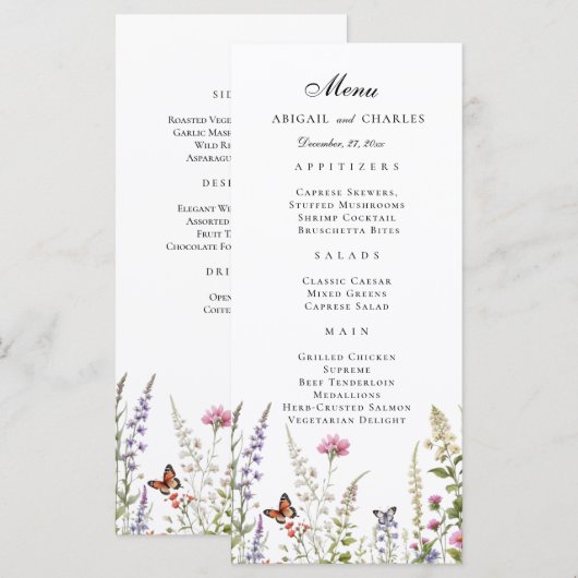 Elegante Lavendel & Wildflower Bloom Menu (Voorkant / Achterkant)