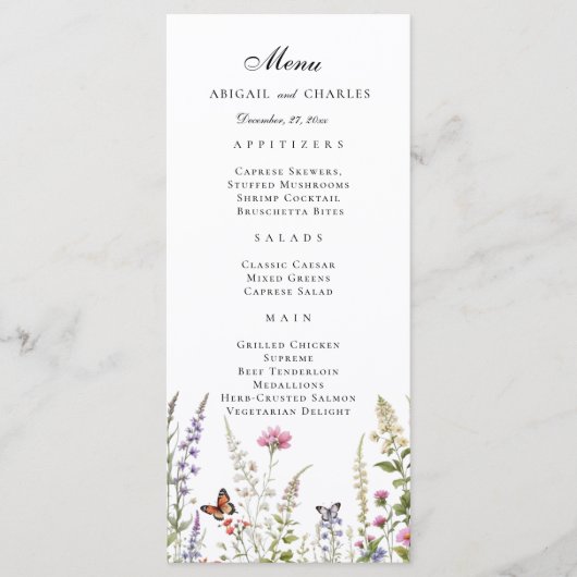 Elegante Lavendel & Wildflower Bloom Menu (Voorkant)