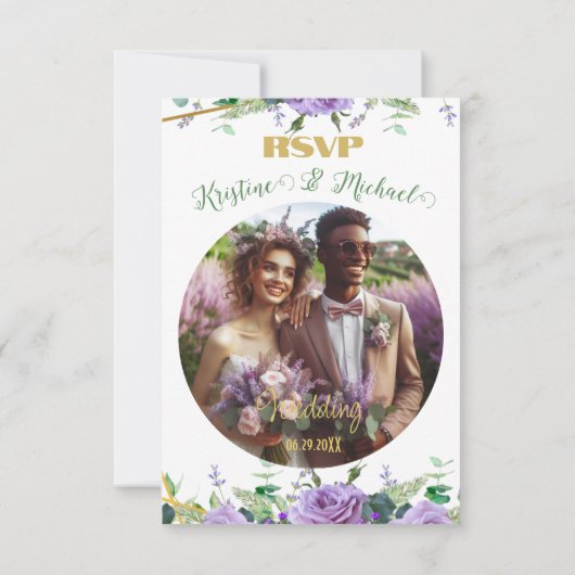Elegante Lavendel Wildflower Custom RSVP Kaartje (Achterkant)