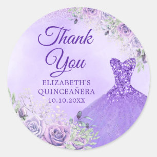 Elegante Lavendel Winter Sneeuwvlok Quinceañera Ronde Sticker