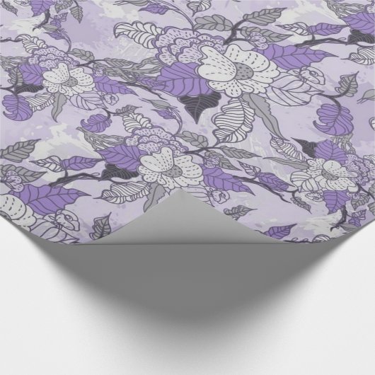 Elegante Lavendel & Wit Bloemen Verpakkend Cadeaupapier (Hoek)