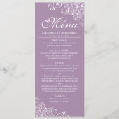 Elegante Lavendel & Witte Frilly Hoeken Bruiloft Menu (Voorkant)