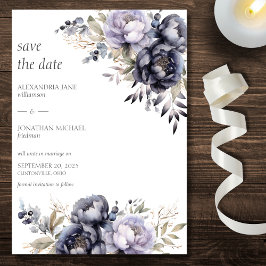 Elegante Lavendel & Zwarte Pioenrozen Bruiloft Save The Date