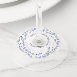 Elegante lavendelkrans bruiloftsgeschenk wijnglaslabel