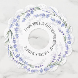 Elegante lavendelkrans bruiloftsgeschenk wijnglaslabel