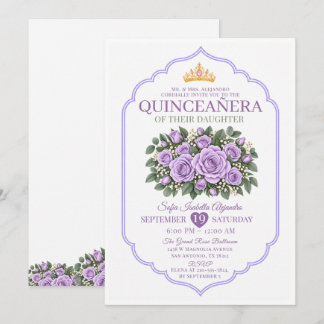 Elegante Lavendelrozen Prinsessen Kroon Quinceañer Kaart