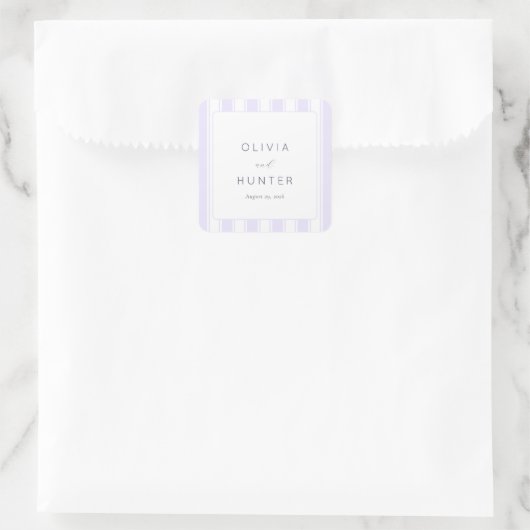 Elegante lavendelstrepen vierkante sticker (Tas)